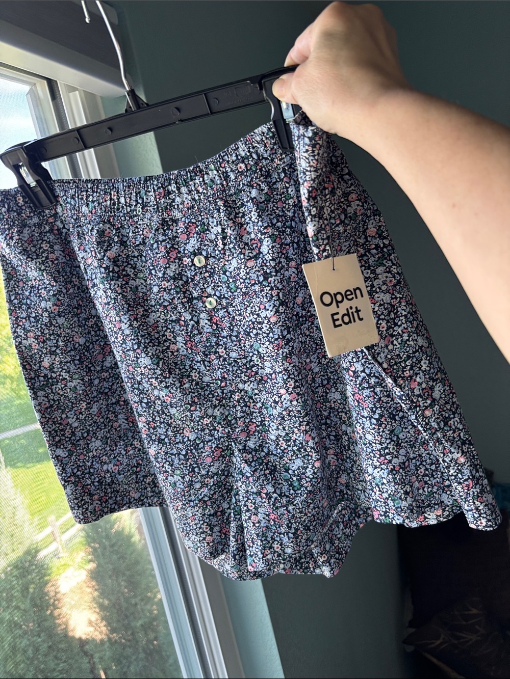 OPEN EDIT Multi floral Print Button-Front Boxer Shorts 100% Cotton, fit M/L